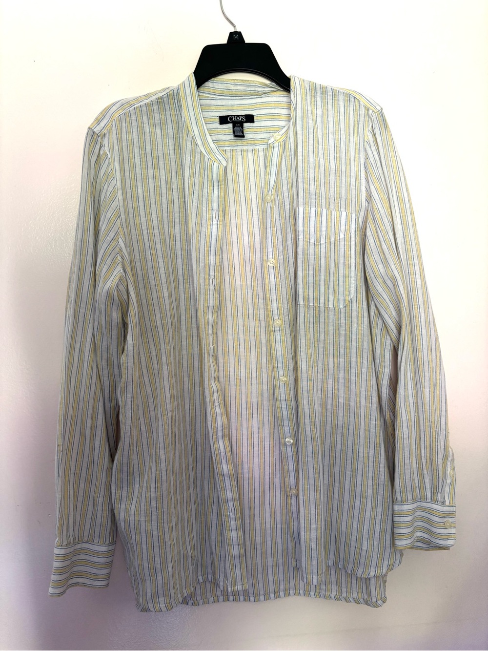 Chaps Men’s Striped Collarless Button-Up Shirt Jacket - White & Yellow